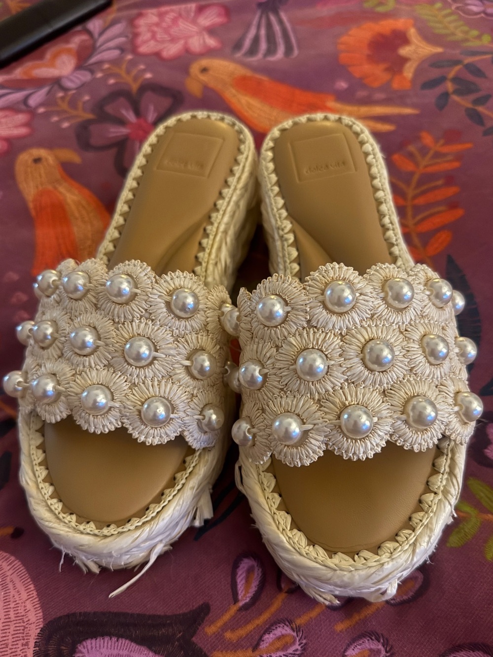 Dolce Vita Caper Pearl Cream Woven Platform Slide Sandals Size 7.5